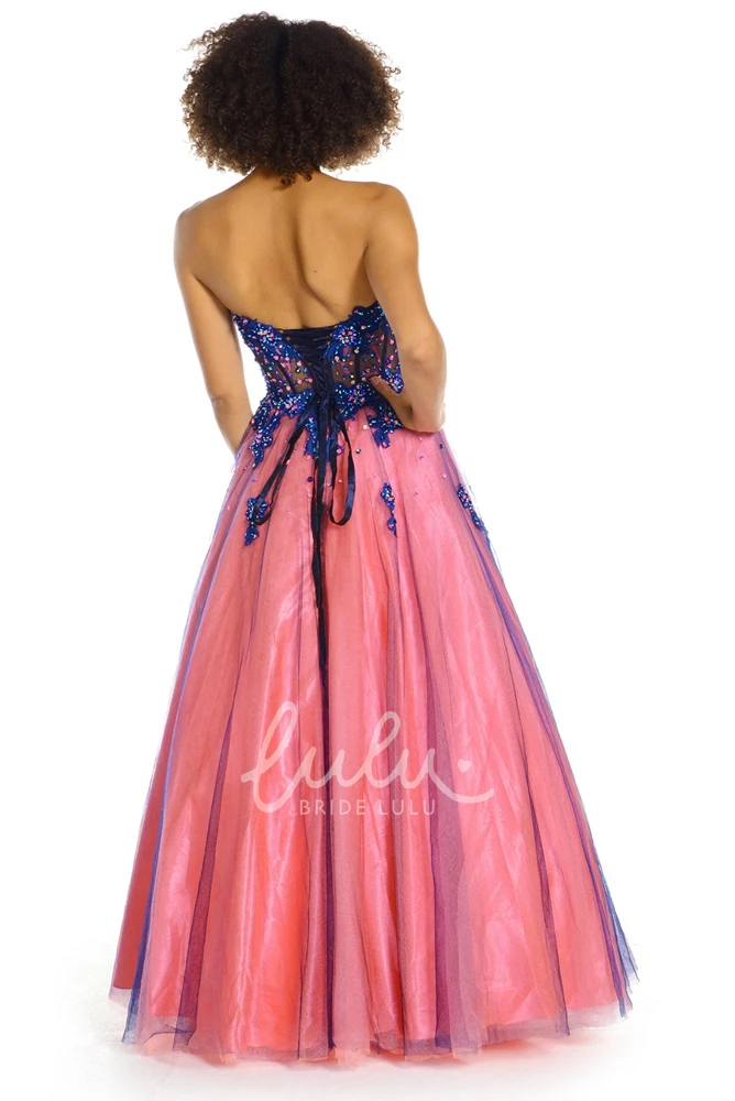 Crystal Sweetheart A-Line Satin Prom Dress with Corset Back Floor Length