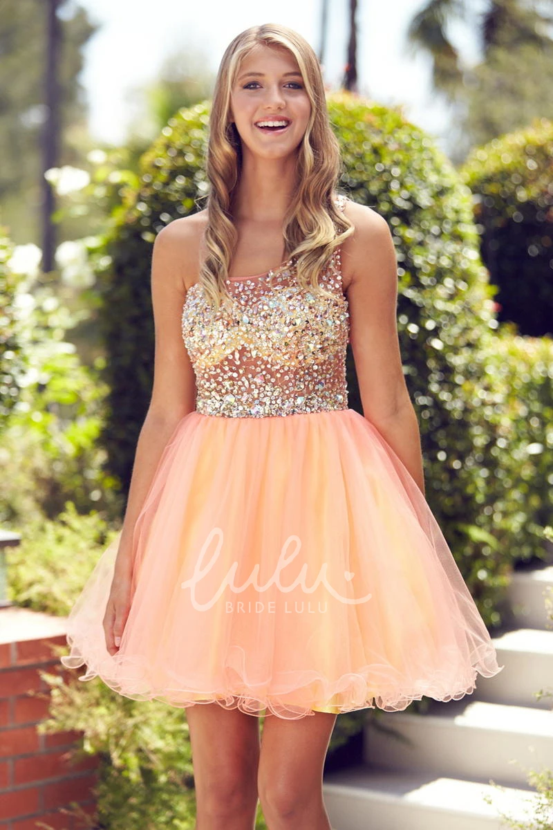 Colorful A-Line Tulle Formal Dress with Beading and Sleeveless Straps