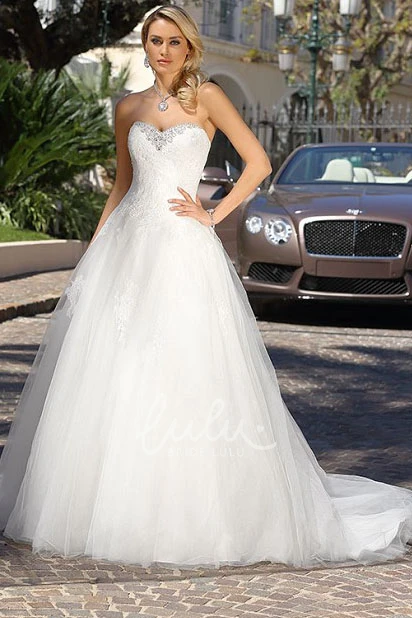 Ball Gown Beaded Tulle Wedding Dress with Sweetheart Neckline and Court Train