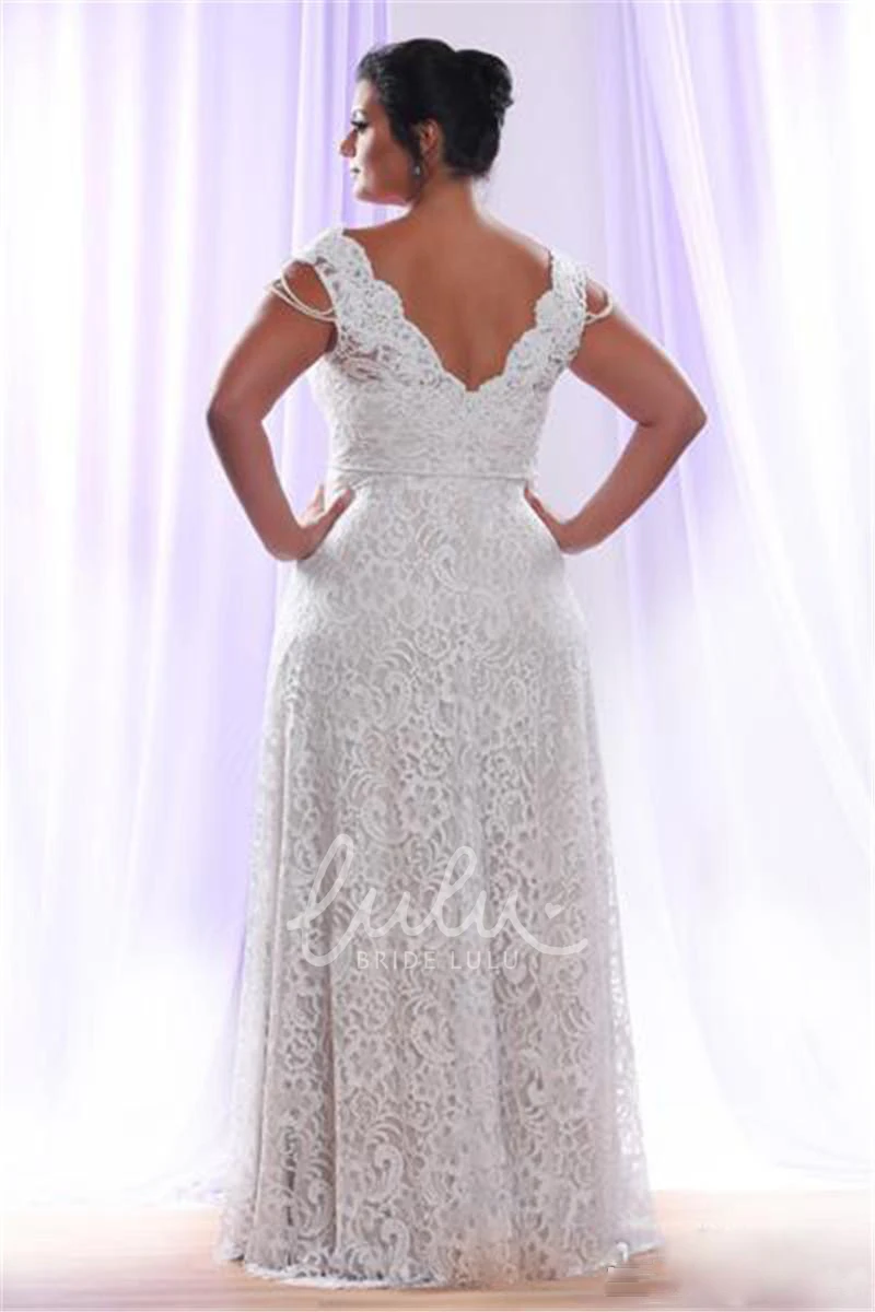 A Line V-neck Lace Zipper Low-V Back Wedding Dress