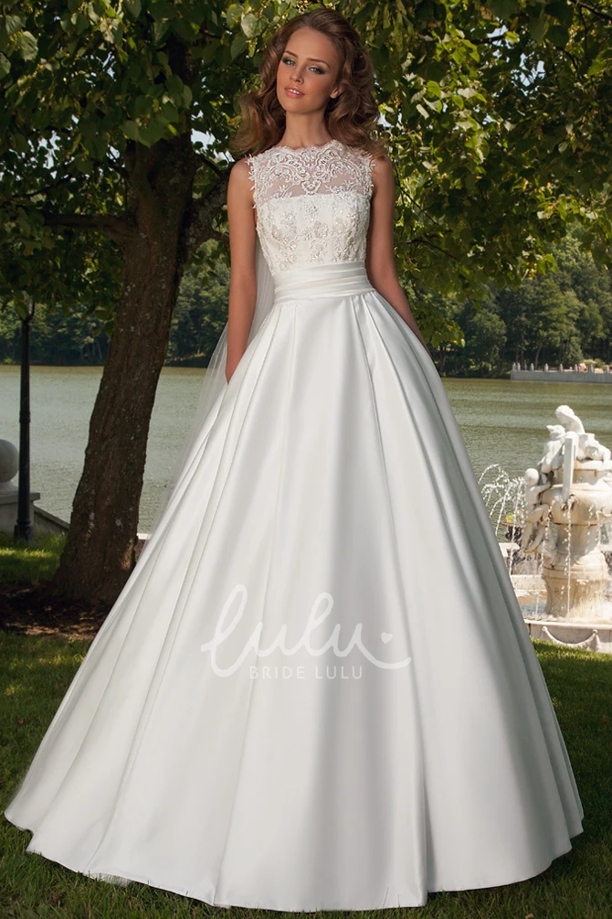 Lace Jewel Ball-Gown Wedding Dress with Bow and Lace-Up Back Unique Bridal Gown