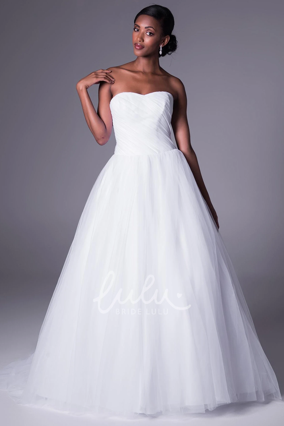 Tulle Strapless Ball Gown Wedding Dress with Ruching and Sweep Train