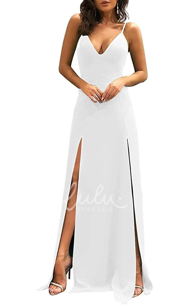 Elegant Sleeveless Satin V-neck A Line Mother Dress with Split Front Evening Dress