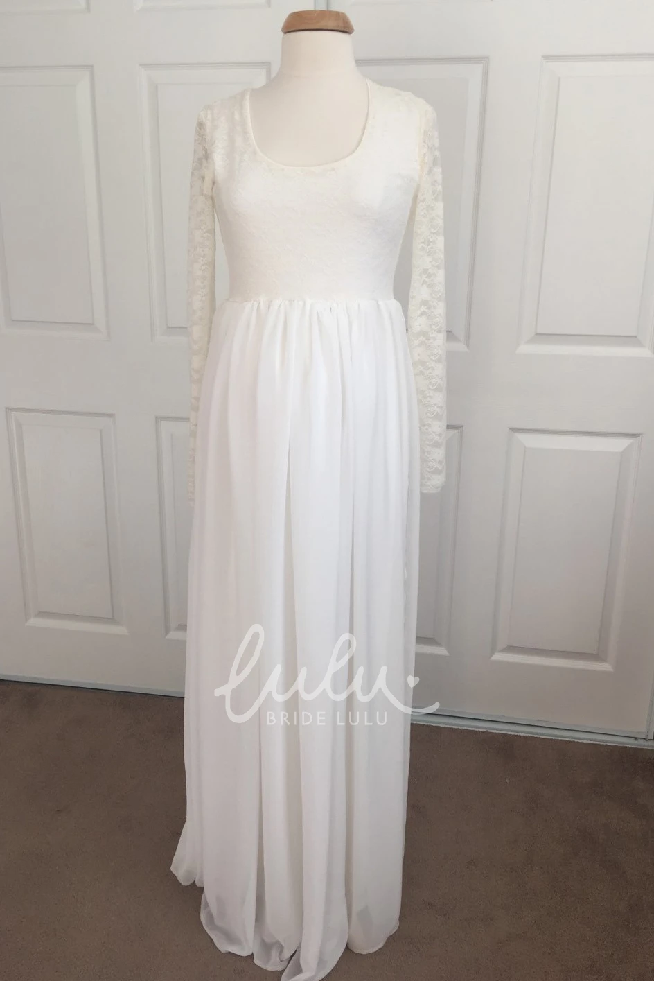 Lace Chiffon Maternity Wedding Dress with Long Sleeves A-line Style
