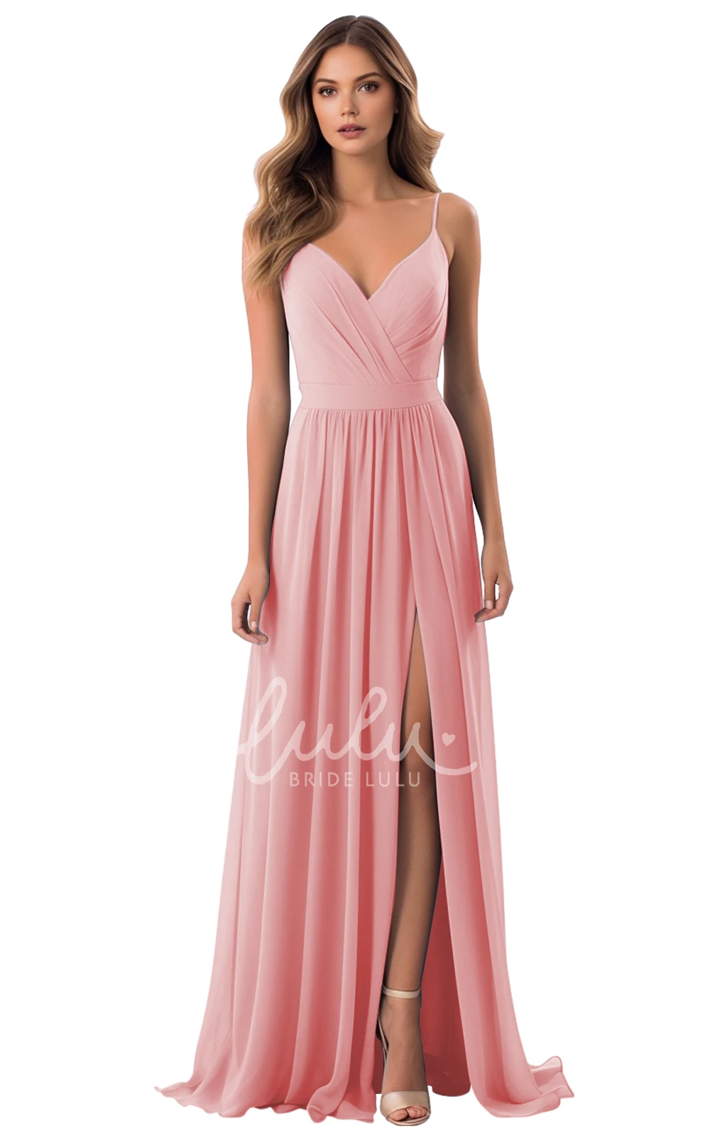 A-Line V-neck Chiffon Bridesmaid Dress with Split Front Elegant and Simple