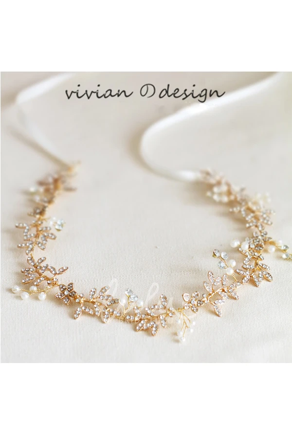 Golden Diamond Forest Fairy Wedding Hair Wreath Handmade with Pearls