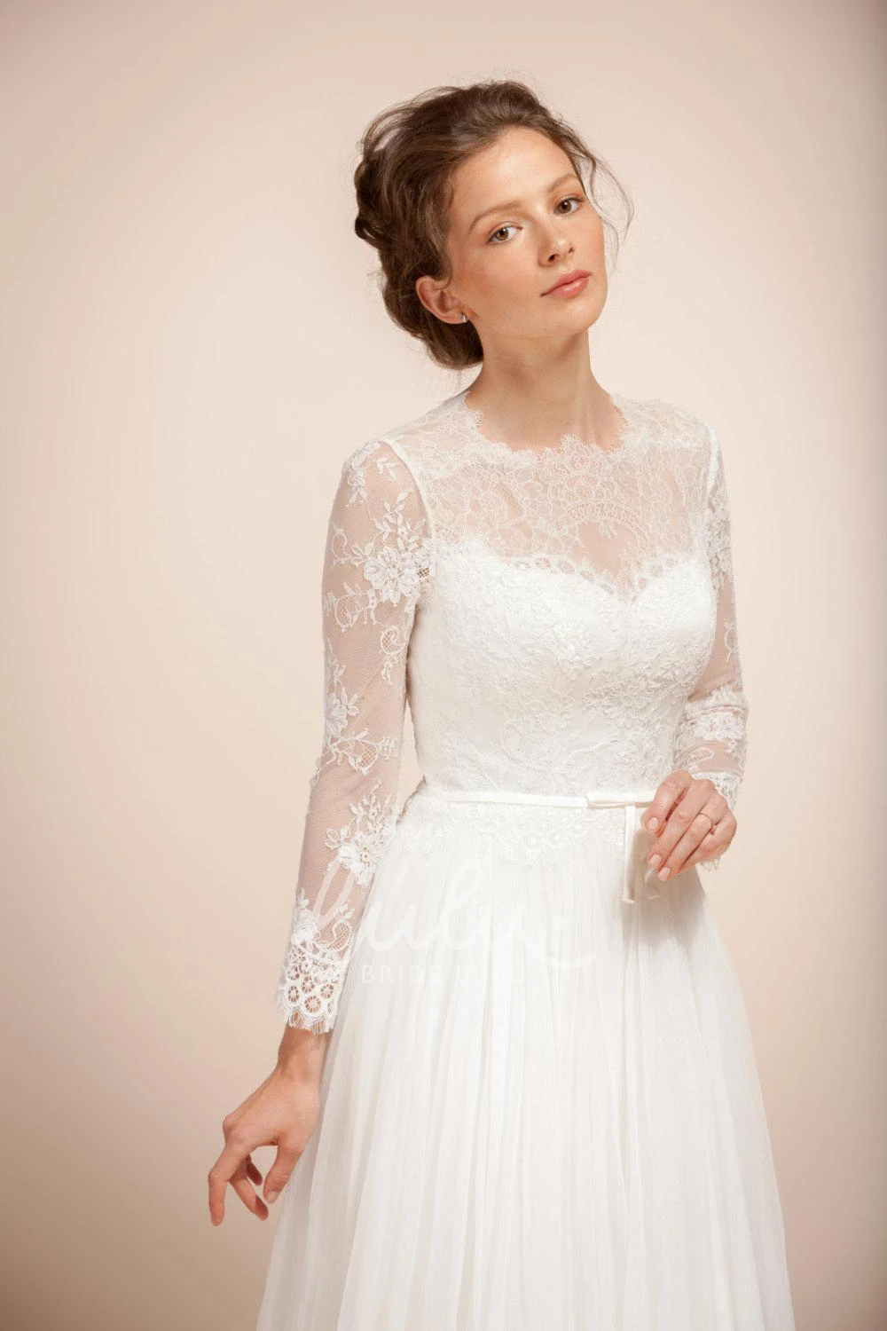 Long Tulle Dress with Illusion High Neck and Sheer Back for Prom