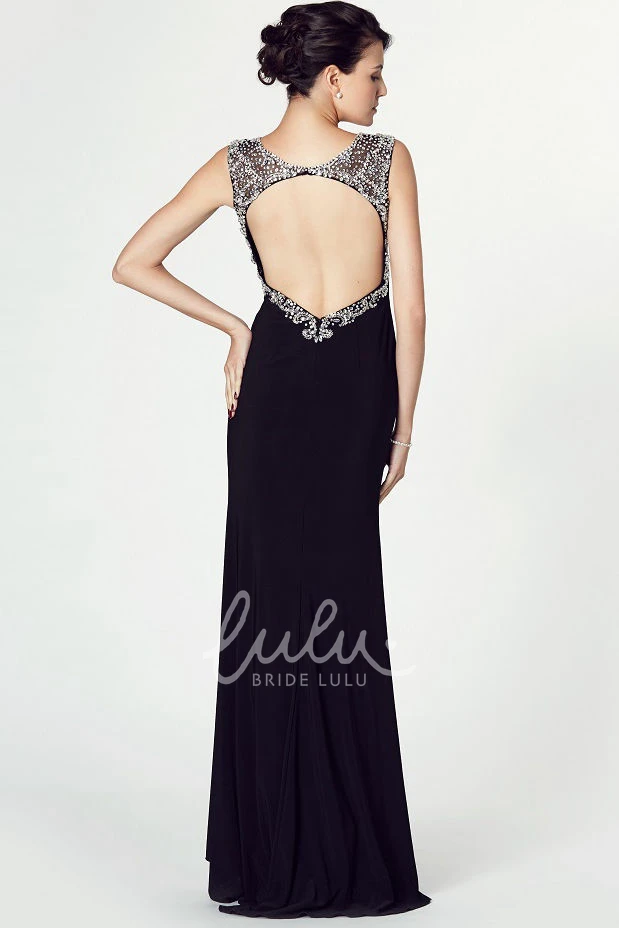 Sleeveless Bateau Neck Prom Dress Split-Front Jersey