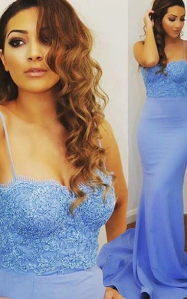 Mermaid Lace Applique Prom Dress Spaghetti Straps & Stunning