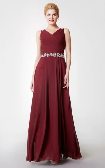 Chiffon Dress with Beaded Straps Cowl and Flowy Skirt