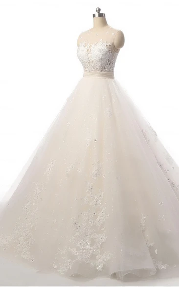 Lace Organza Ball Gown Wedding Dress with Court Train