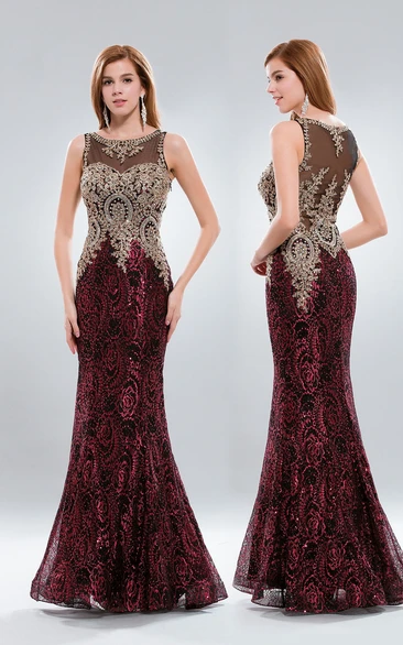 Mermaid Illusion Sleeveless Formal Dress with Sequins and Beading