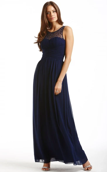 Ankle-Length Ruched Chiffon Bridesmaid Dress with Bateau Neck