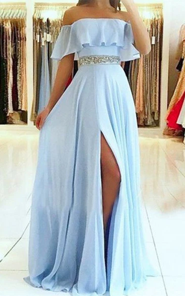 Modern Chiffon A-Line Prom Dress with Beading and Pleats Unique Prom Dress 2024