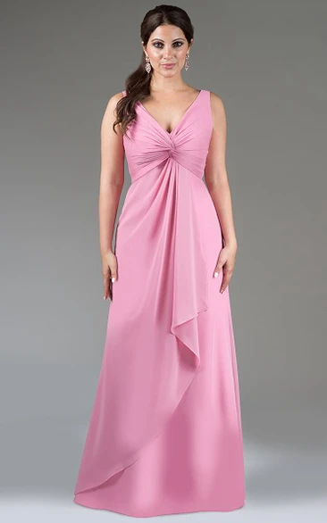 V Neck Chiffon Bridesmaid Dress with Cascading Skirt A-Line Long Style