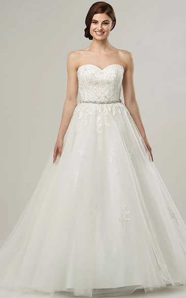 Jeweled Ball Gown Tulle Wedding Dress with Cape Sweetheart