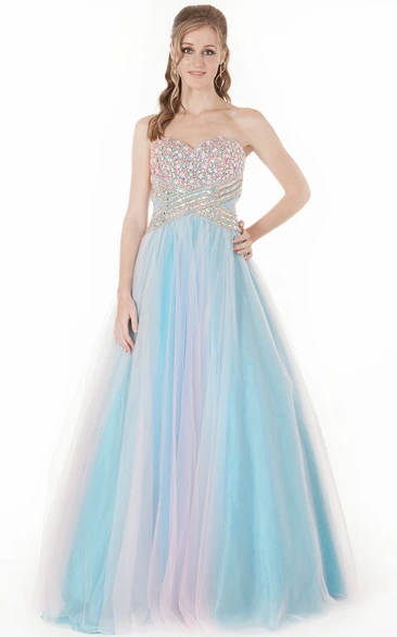 Crystal Sweetheart A-Line Tulle Prom Dress Sleeveless Long