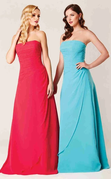 Ruched Strapless Chiffon Bridesmaid Dress with Lace-Up Back and Draped Detail