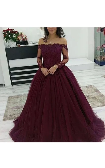 Beaded Tulle Off-the-shoulder Cap Sleeve Ball Gown Formal Dress