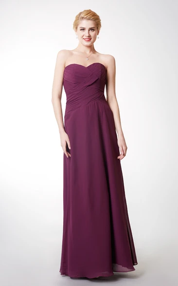 Long Chiffon Bridesmaid Dress with Sweetheart Neckline and Ruching