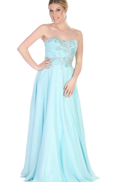 Sweetheart Sleeveless A-Line Evening Dress with Beading and Pleats