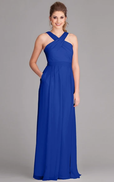 Sleeveless Halter Bowed Chiffon Bridesmaid Dress Unique Dress for Bridesmaids