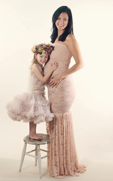 Mermaid Lace Strapless Pleated Maternity Dress for Women