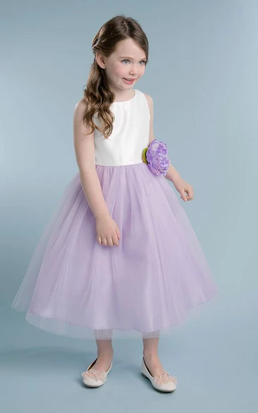 Satin Tea-Length Tiered Flower Girl Dress Classy Prom Dress