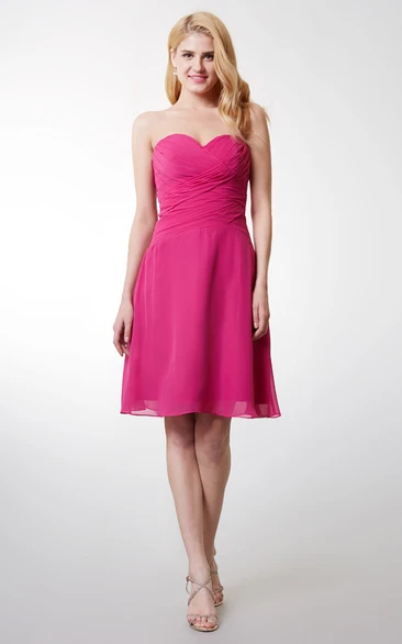 Ruched Sweetheart Chiffon Dress with Backless Short Bridesmaid Dress