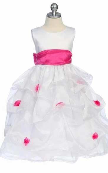 Ruched Organza Flower Girl Dress Tea-Length Wedding Dress