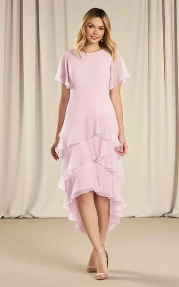 Casual Chiffon Mother of the Bride Dress with Ruffles High-Low Sheath