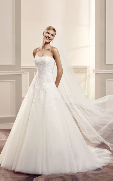 Sleeveless Tulle A-Line Wedding Dress with Applique