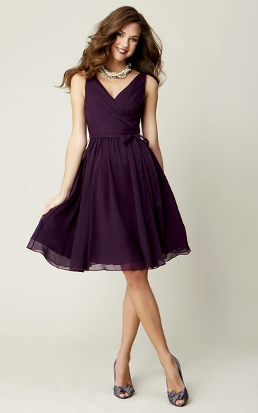 Purple knee length bridesmaid dresses hotsell