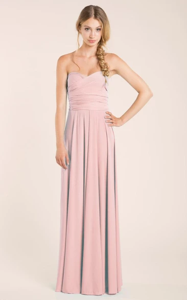 Sweetheart Sleeveless Criss Cross Formal Dress with Floor-Length Skirt