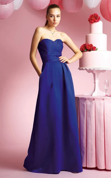 Taffeta Bridesmaid Dress with Ruches and Pockets Sweetheart A-Line Dress