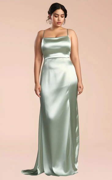 Ethereal Modern Mermaid Satin Plus Size Bridesmaid Dress 2024 Casual Floor-length Sweep Train