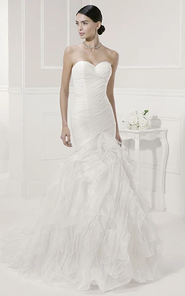 Mermaid Organza Wedding Dress with Ruched Bodice and Removable Straps