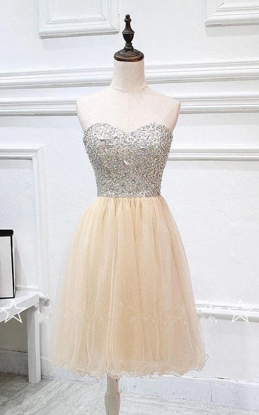 Crystal Mini Tulle Formal Dress with Strapless Neckline