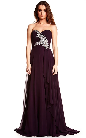 Beaded Sweetheart Chiffon Prom Dress with Sleeveless Elegance