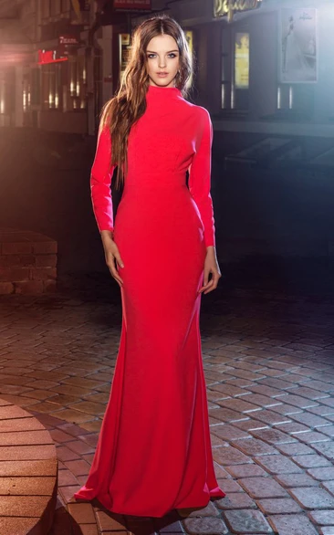 Sheath High Neck Long Sleeve Chiffon Formal Dress with Keyhole Floor-Length 2024