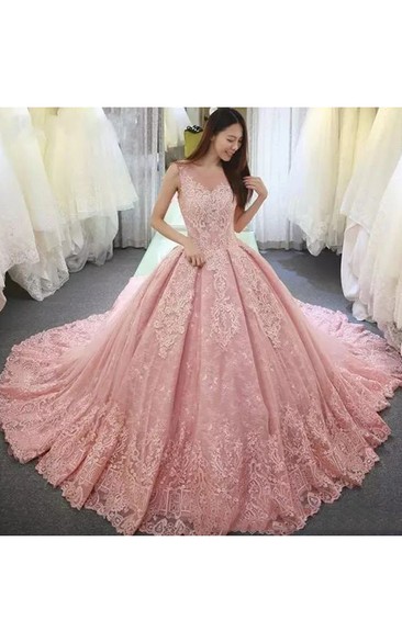 Peach colour wedding on sale gown