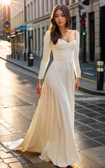 Simple Sweetheart Neck Vintage A-Line Elegant Backless Wedding Dress with Train