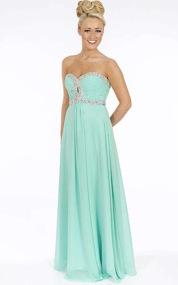 Sweetheart Sleeveless Chiffon Prom Dress with Beading A-Line Maxi
