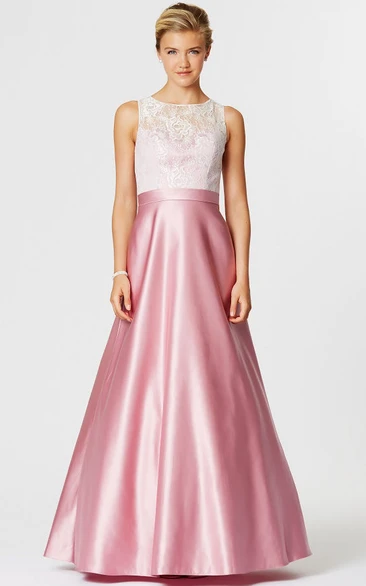 Lace A-Line Bridesmaid Dress Sleeveless Scoop Neck & Illusion Back