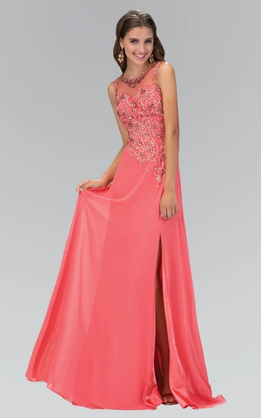 Jersey A-Line Maxi Dress with Split Front and Beading