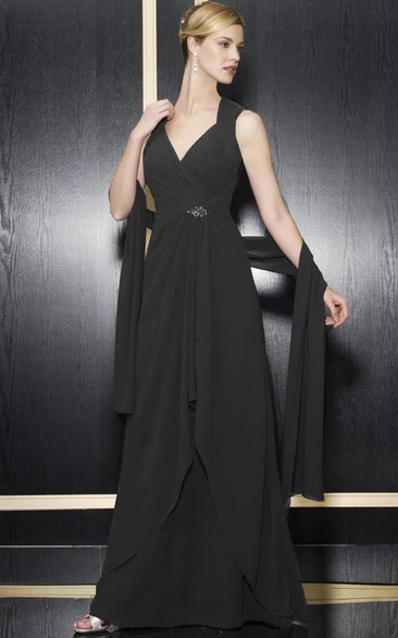Floor-Length Chiffon A-Line Dress with Draping and Keyhole Back for Formals