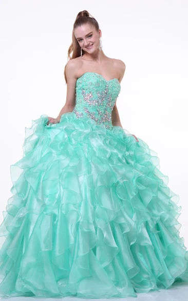 Organza Ball Gown with Sweetheart Neckline Beading and Ruffles