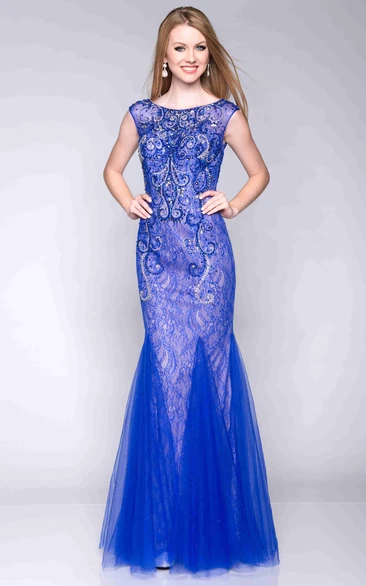 Lace Mermaid Prom Dress with Tulle Skirt Unique Formal Dress