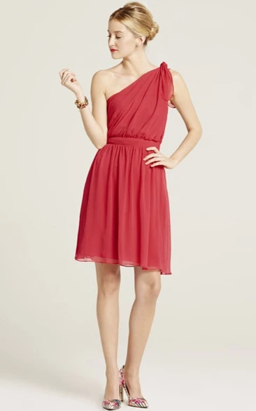 Short One-Shoulder Ruched Sleeveless Chiffon Bridesmaid Dress Flowy One-Shoulder Ruched Chiffon Bridesmaid Dress