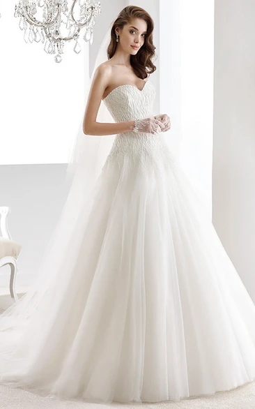 Lace Bodice A-line Wedding Dress with Sweetheart Neckline and Lace-up Back Classic Bridal Gown